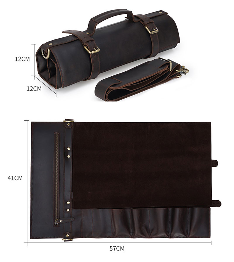 Customizable Premium Brown Leather Tool Bag with Strap
