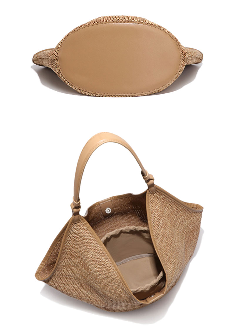 Trendy Custom Large Capacity Beige Straw Shoulder Bag for Women