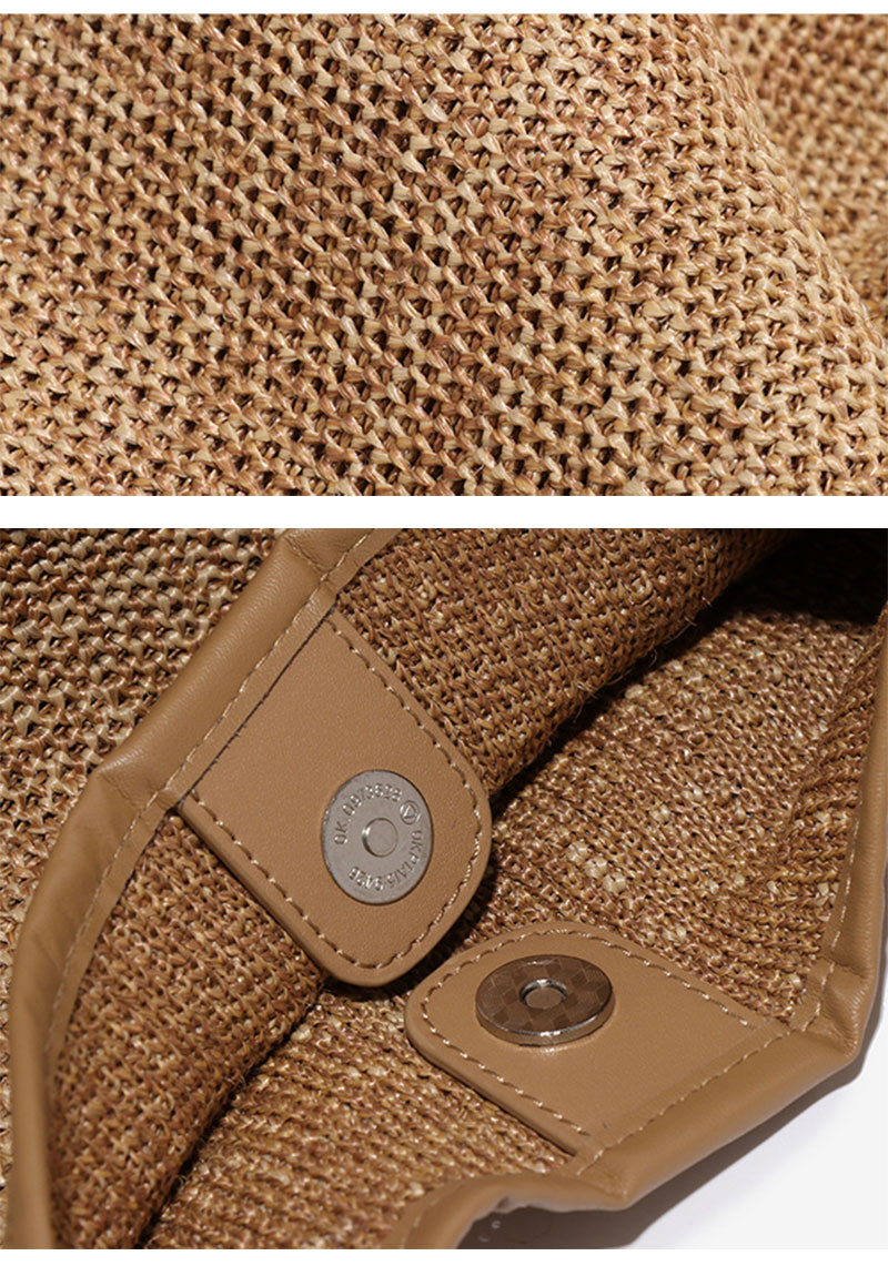 Trendy Custom Large Capacity Beige Straw Shoulder Bag for Women