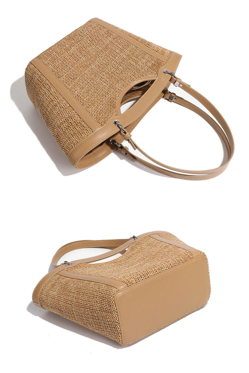 Customizable OEM Raffia Straw PU Beach Hand Bag for Women