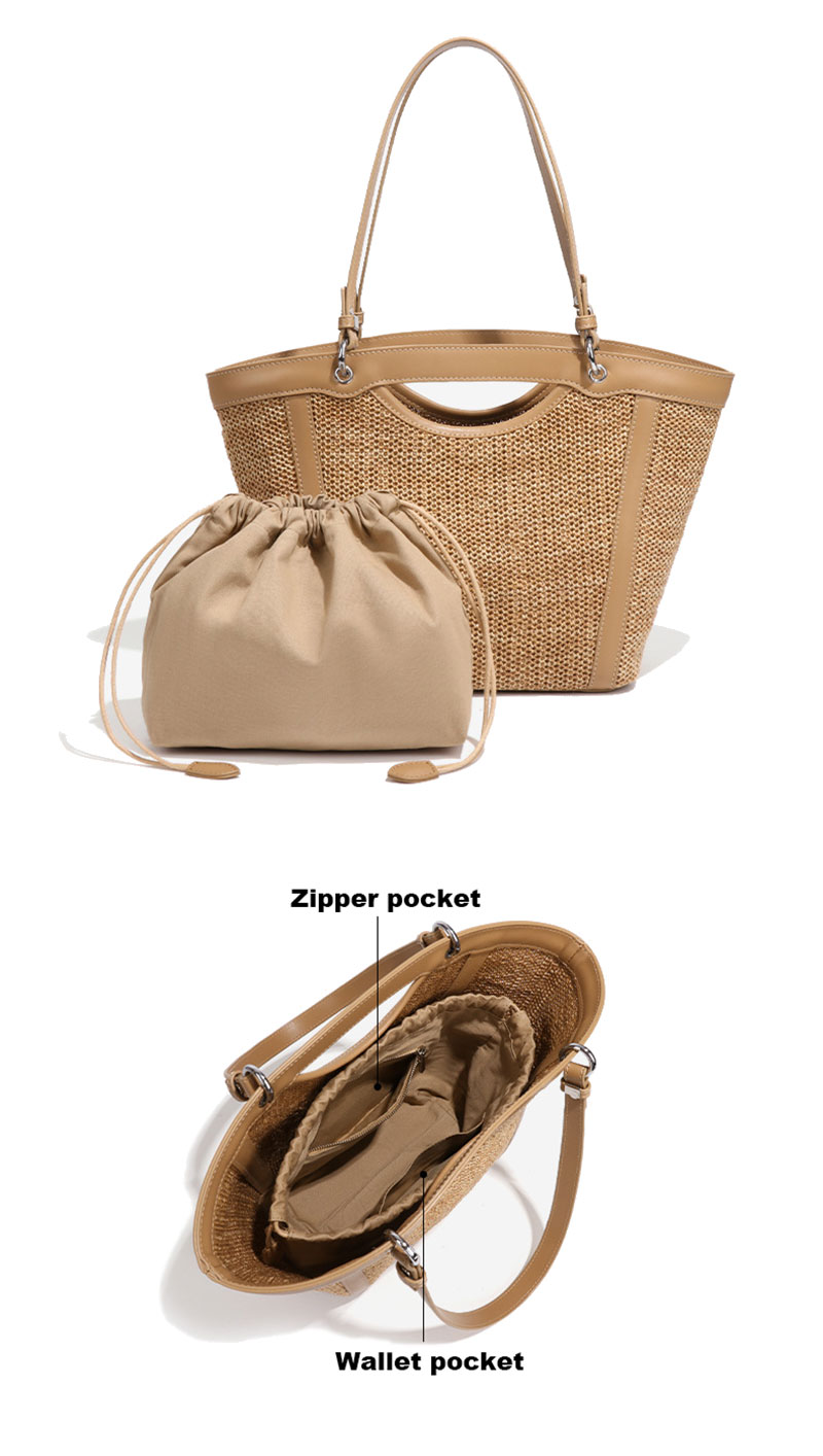 Customizable OEM Raffia Straw PU Beach Hand Bag for Women