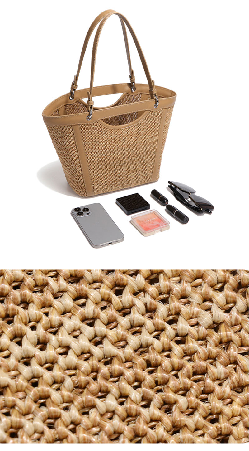 Customizable OEM Raffia Straw PU Beach Hand Bag for Women
