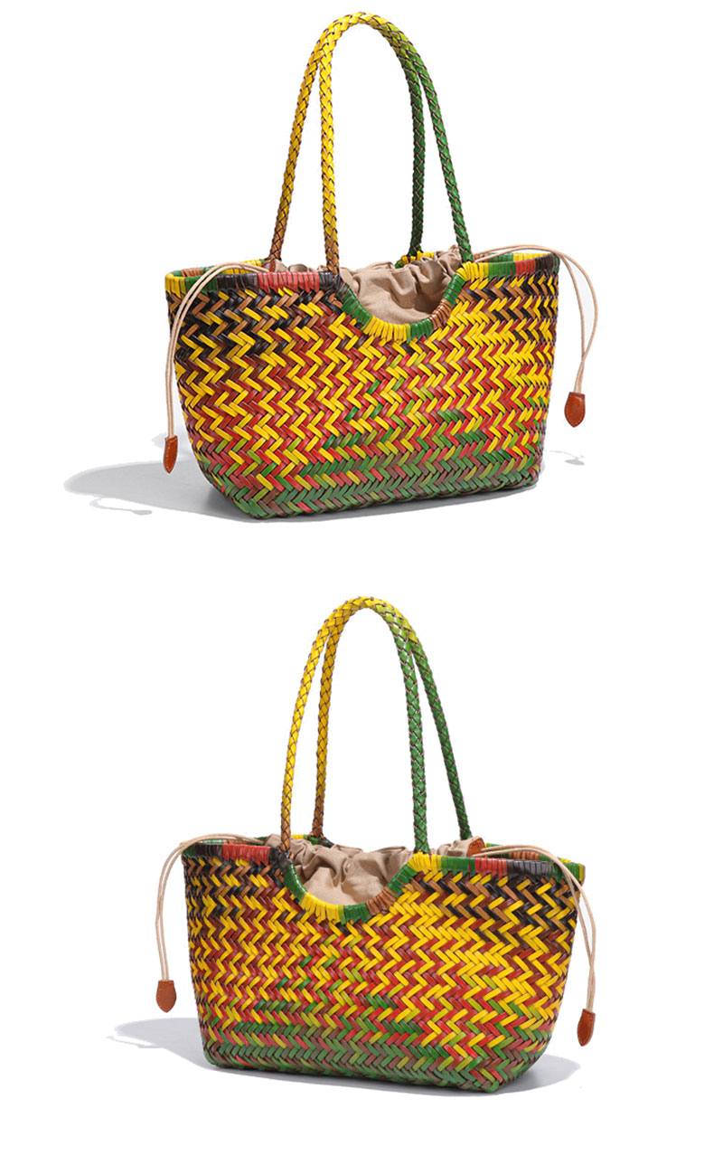 Stylish Large Capacity Cowhide Leather Woven Tote Bag for Women