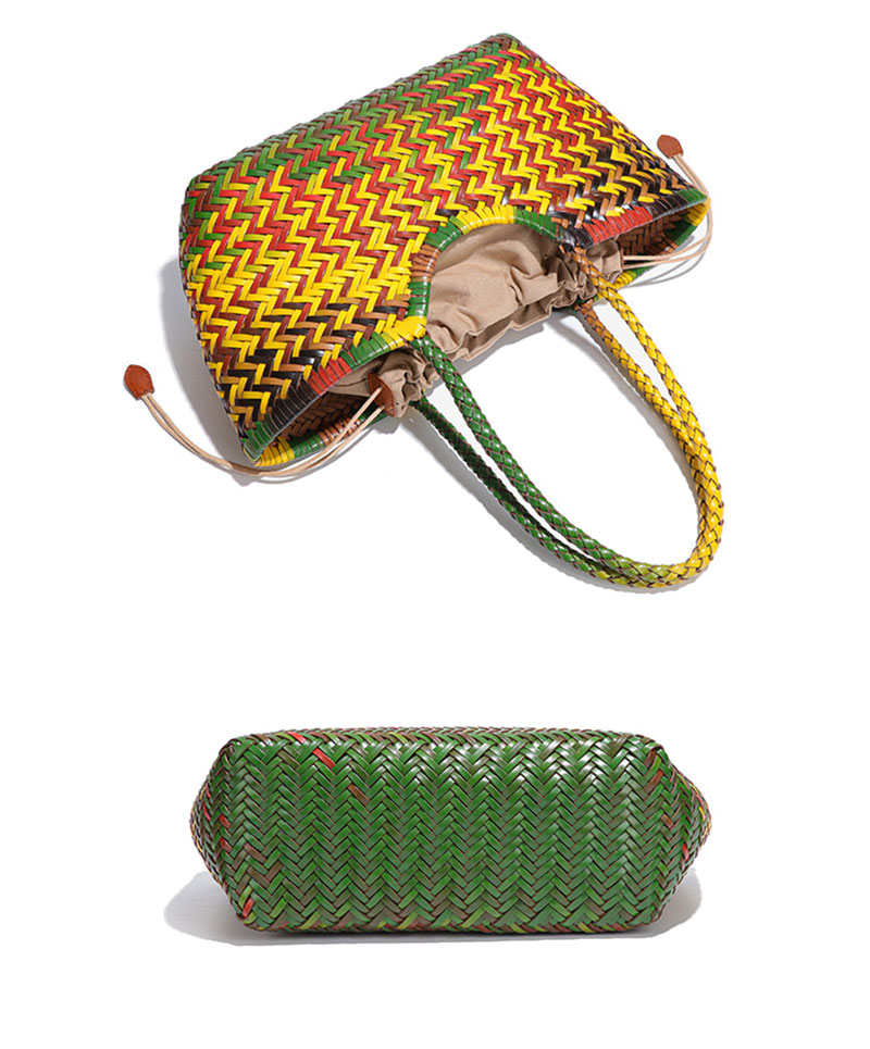 Stylish Large Capacity Cowhide Leather Woven Tote Bag for Women