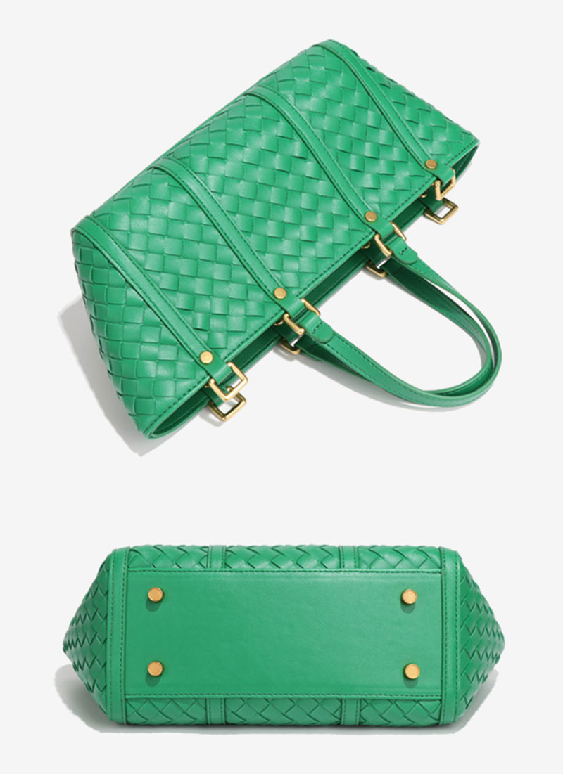 Chic Green Woven PU Leather Handbag for Women