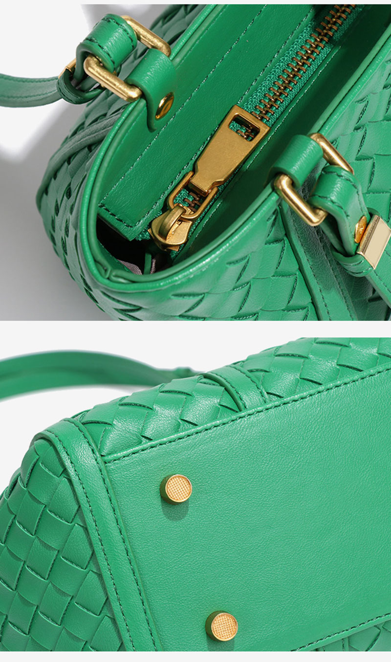 Chic Green Woven PU Leather Handbag for Women