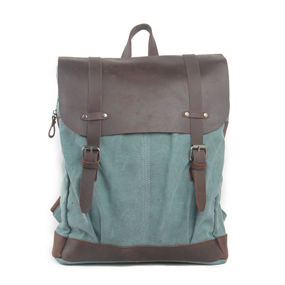 American style vintage thick canvas leather laptop backpack