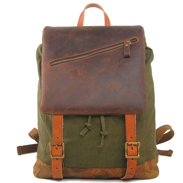 High Quality Custom Leather Trim Sports Rucksack Bag Canvas Backpack for Men