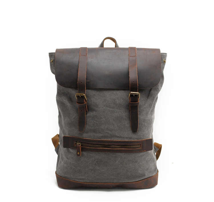 Wholesale price vintage style outdoor crazy horse leather canvas backpack for men