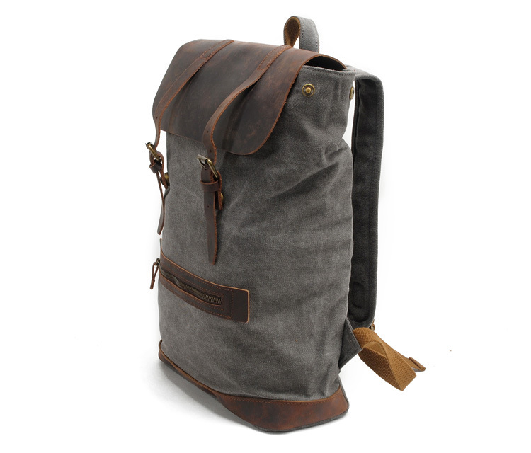 Wholesale price vintage style outdoor crazy horse leather canvas backpack for men
