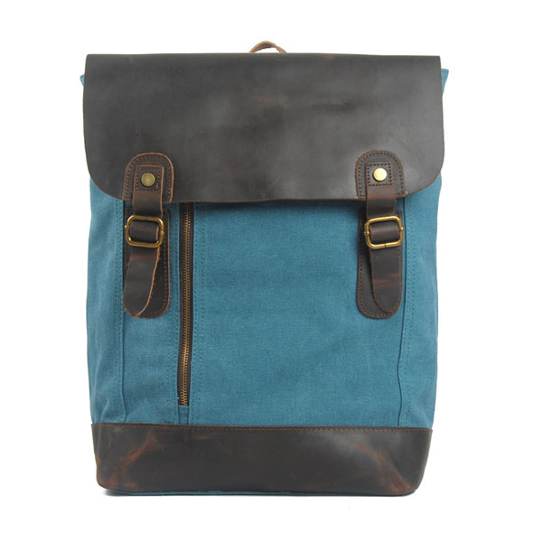 High quality vintage style thick canvas and crazy horse leather school bags backpack