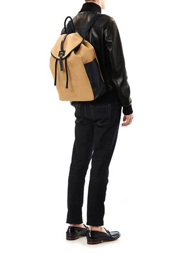 Famous design high end custom khaki canvas leather backpack for teens