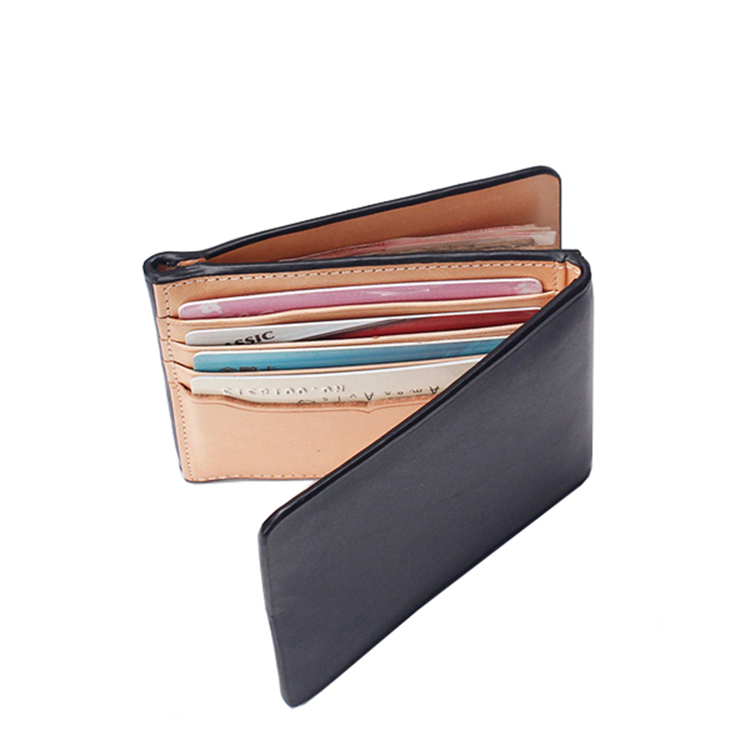 Japanese style trendy handmade vegetable tanned leather money clip wallet