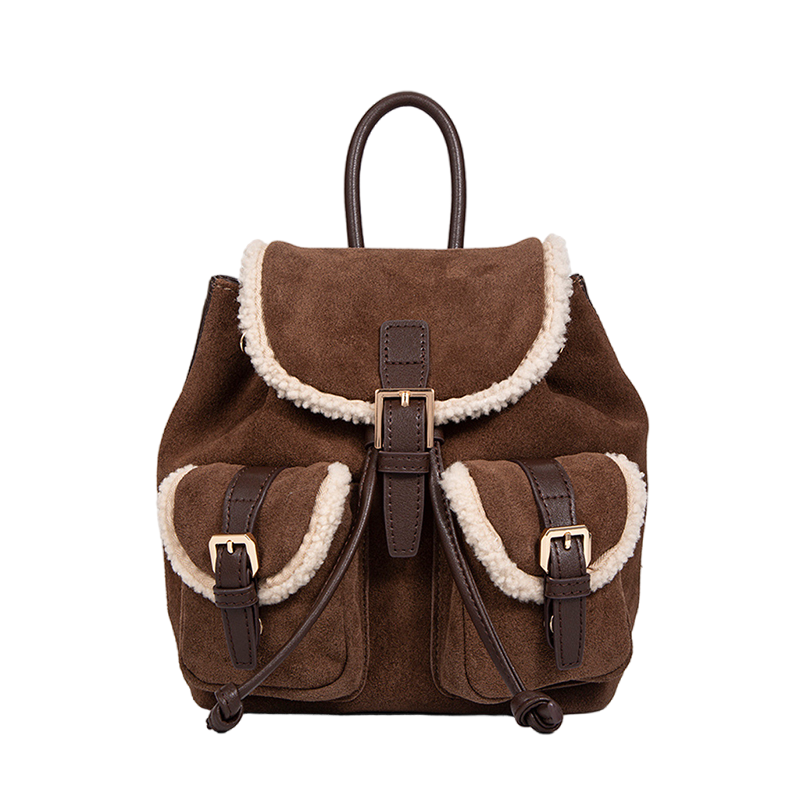  Stylish Winter Vintage Brown Suede Leather Backpack for Women