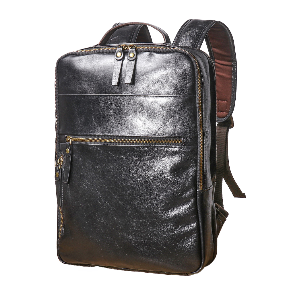 Sleek Vintage Black Leather Backpack for Stylish Men