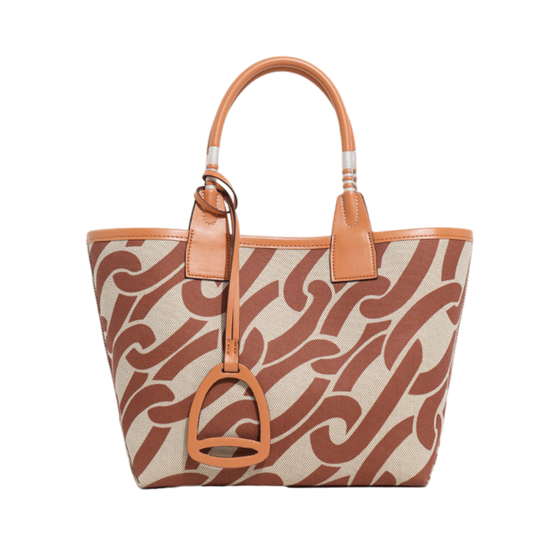 Custom Design Print Canvas Hand Bag PU Leather Tote Bag for Women