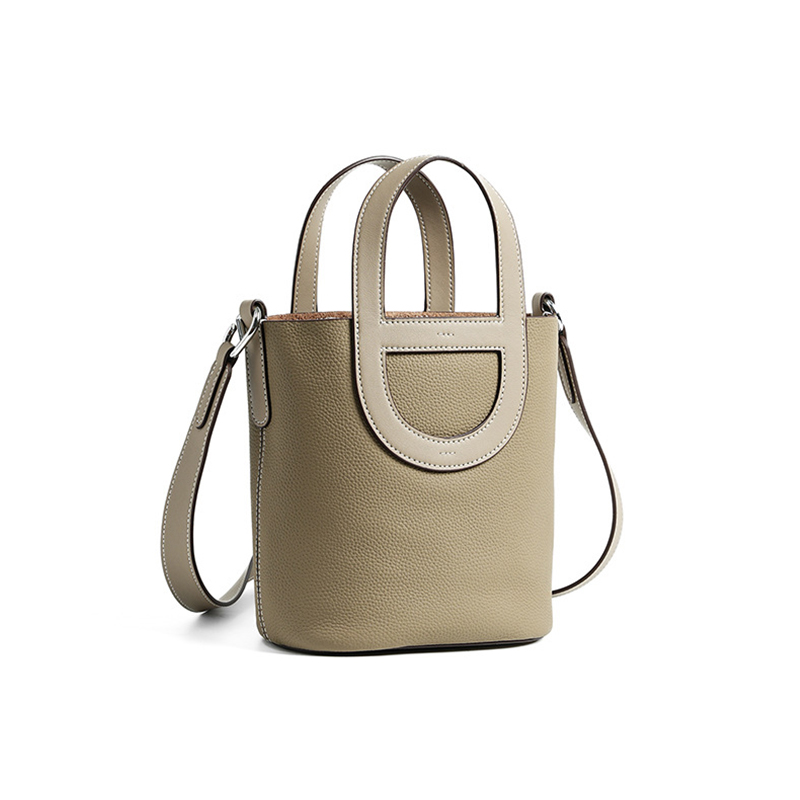 Stylish Cowhide Leather Bucket Bag with Crossbody Strap