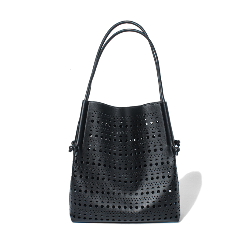 Chic Women's Leather Shoulder Bag with Hollowed-out Design