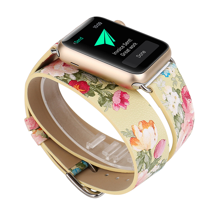 2018 spring style flowers printing 38mm 42mm leather strap for apple watch