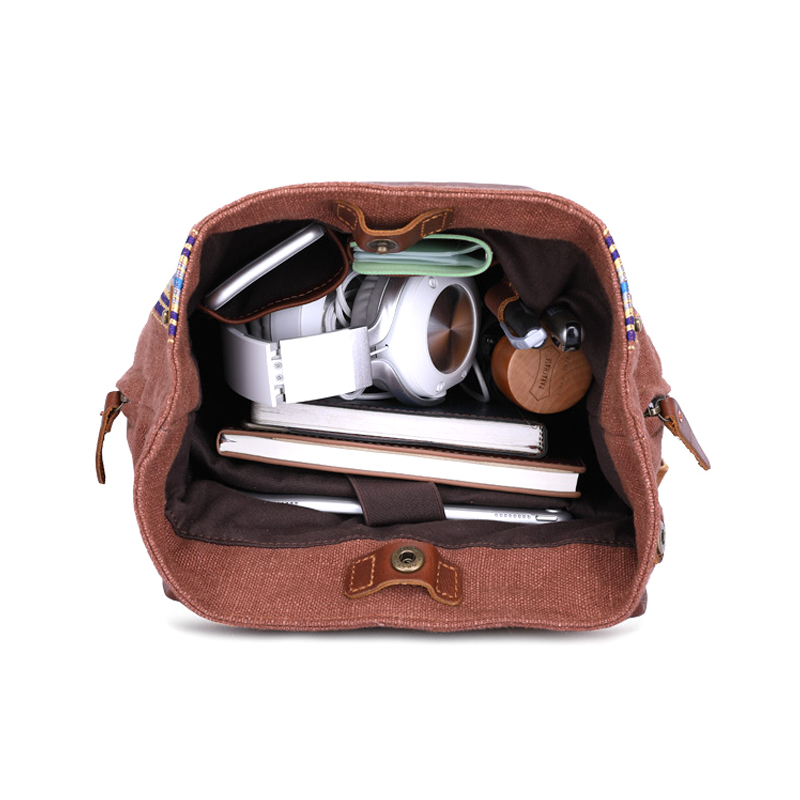 China Factory Cheap Price Good Quality Indian Style Canvas Mix Leather Backpack for Women