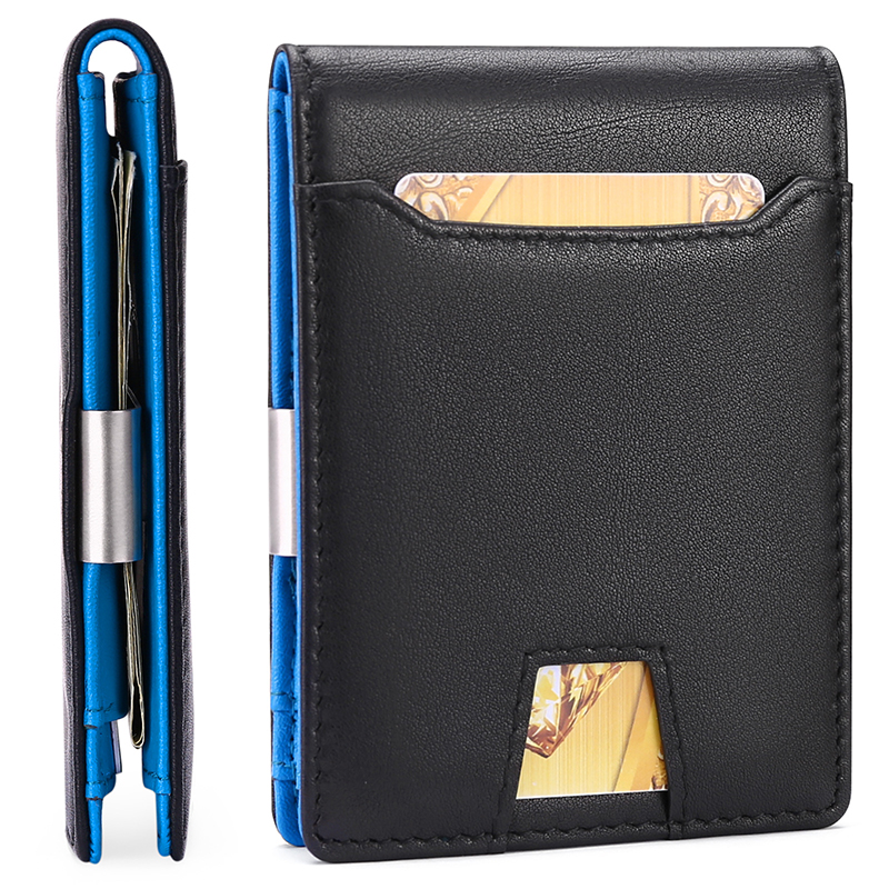 Factory price genuine leather RFID credit cards holder carbon fiber cards wallet for gift