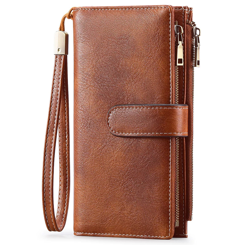 Stylish RFID-Blocking Leather Zippered Cash Wallet for Women