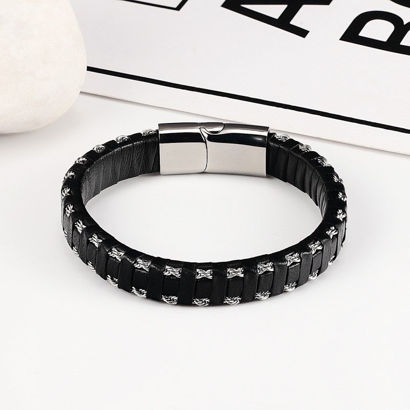 New Arrival Men Wrist Band Black Magnetic Clasps Fashion Jewelry Braided Leather Bracelet