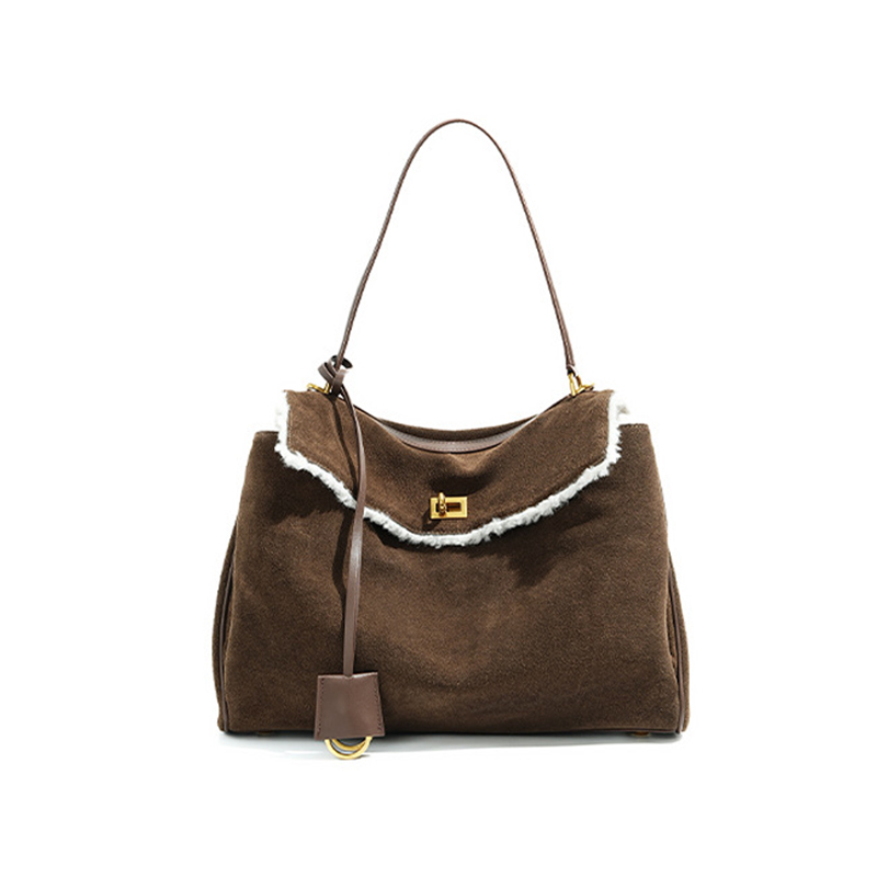 Stylish Winter Genuine Suede Leather Shoulder Bag for Women