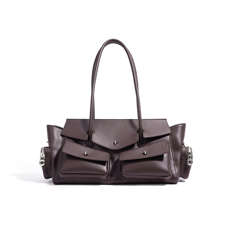 Elegant Vintage Brown Leather Bowling Shoulder Bag for Women