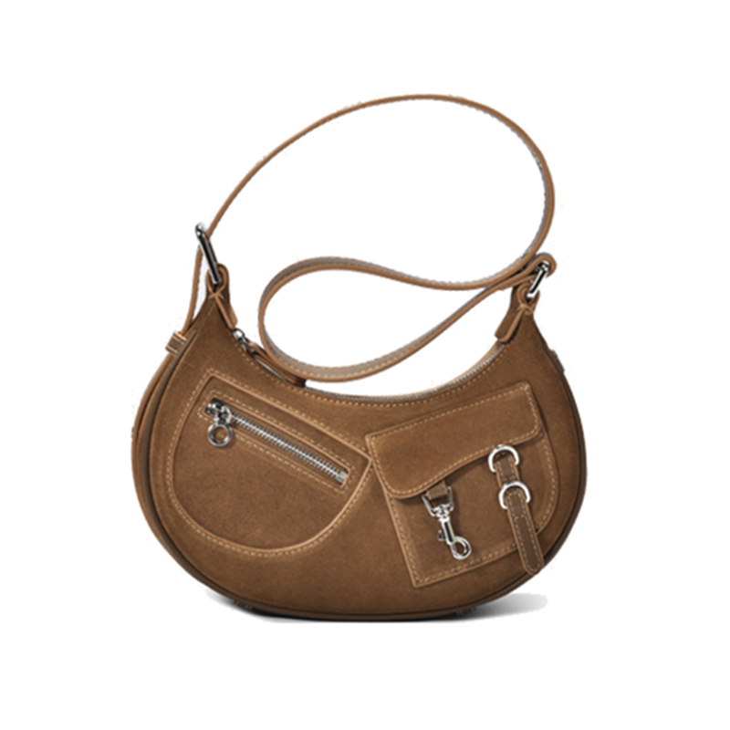 Stylish Brown Suede Leather Crossbody Shoulder Bag for Women