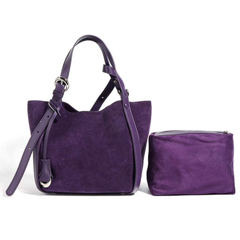 Wholesale Purple Suede Leather Crossbody Tote Bag for Women