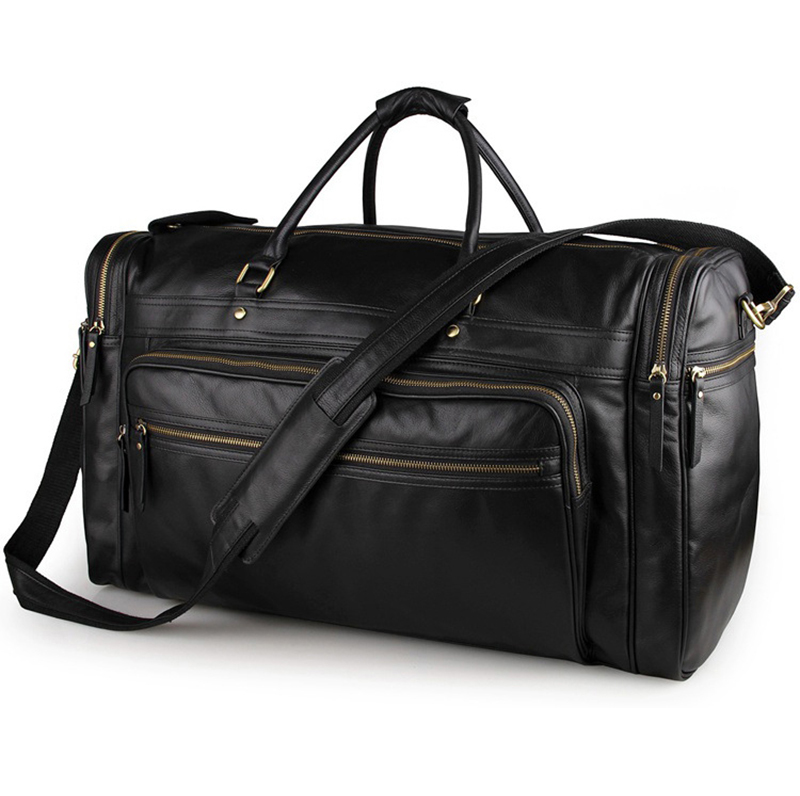 Wholesale price good quality large capacity black leather weekend bag leather duffle bag