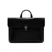 High end black leather croc print business briefcase bag