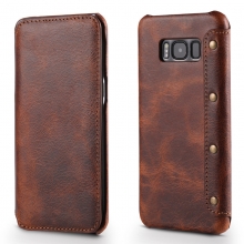 Manufacturer price good quality vintage brown leather mobile phone cases for Samsung S8 Plus