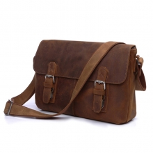 Classical design college student vintage crazy horse leather shoulder long strip bag