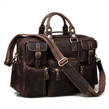 Vintage style brown crazy horse genuine leather travel weekend bag