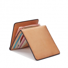 Japanese style trendy handmade vegetable tanned leather money clip wallet