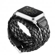 Factory price fashion design 38mm 42mm black color weave leather watch strap