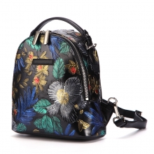 Custom design new collection genuine leather bag flowers pattern leather backpack for girls