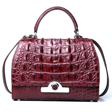2018 designer brand luxury style red wine crocodile leather lady handbag with CITES certificate