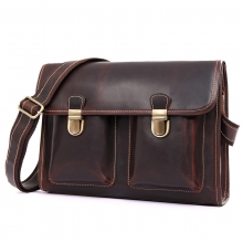 2018 Hot selling low price dark brown cow leather school bag leather messenger