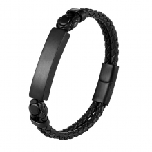 Fashion Accessories Leather Bracelet Men's Stainless Steel Black Leather Wrist Strap