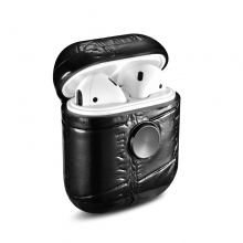 Hot selling good quality genuine leather crocodile print hand spinner earphone case airpods case