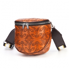 Wholesale price good quality flowers pattern tan leather handbag fashion purse for women