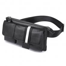 Custom design good quality black genuine leather men waist bag real leather fanny pack for men