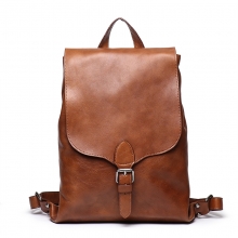 New arrival vintage brown leather school bag genuine leather backpack for men
