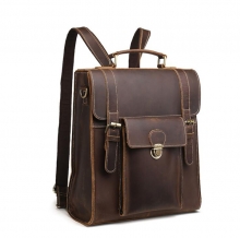 Factory price good quality brown crazy horse leather backpack for men