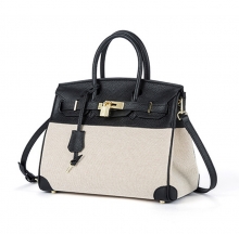 Classical famous brand designer tote bag canvas mix genuine leather purse for women