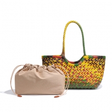 Stylish Large Capacity Cowhide Leather Woven Tote Bag for Women