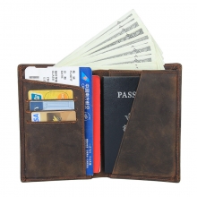 Amazon hot selling good quality genuine leather travel wallet brown leather passport holder